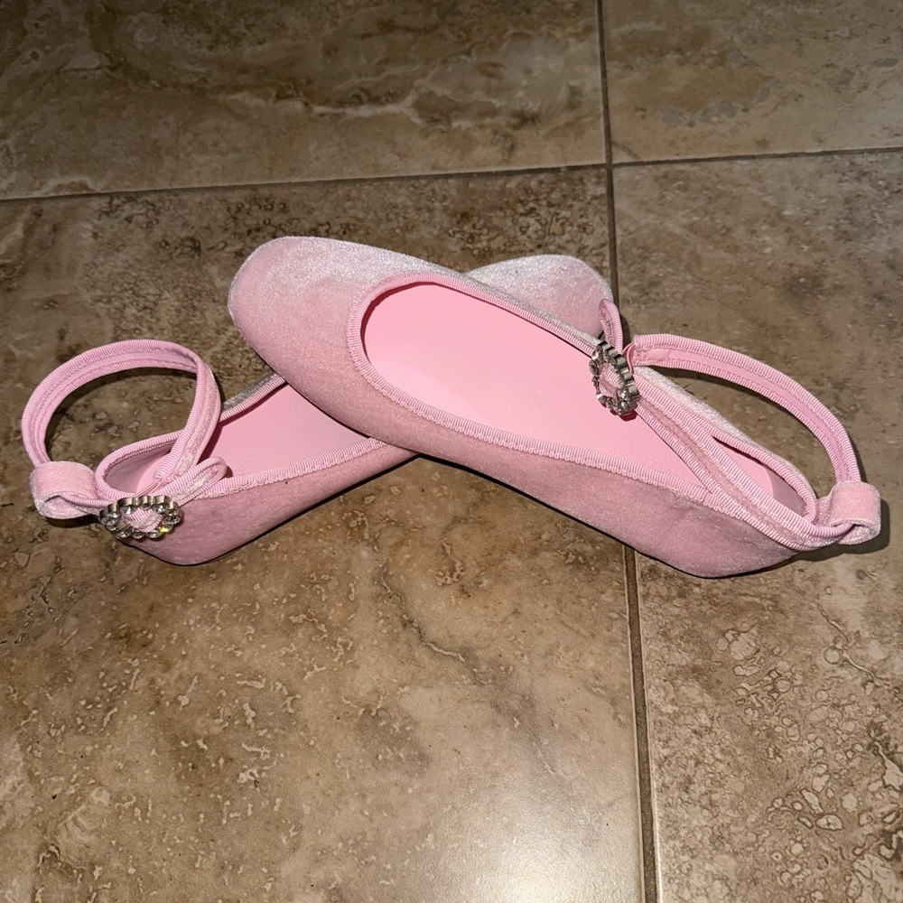 Pink Ballet Flats (Velvety) w/Rhinestone Details Around The Ankle Strap, NWOT - Picture 2 of 4